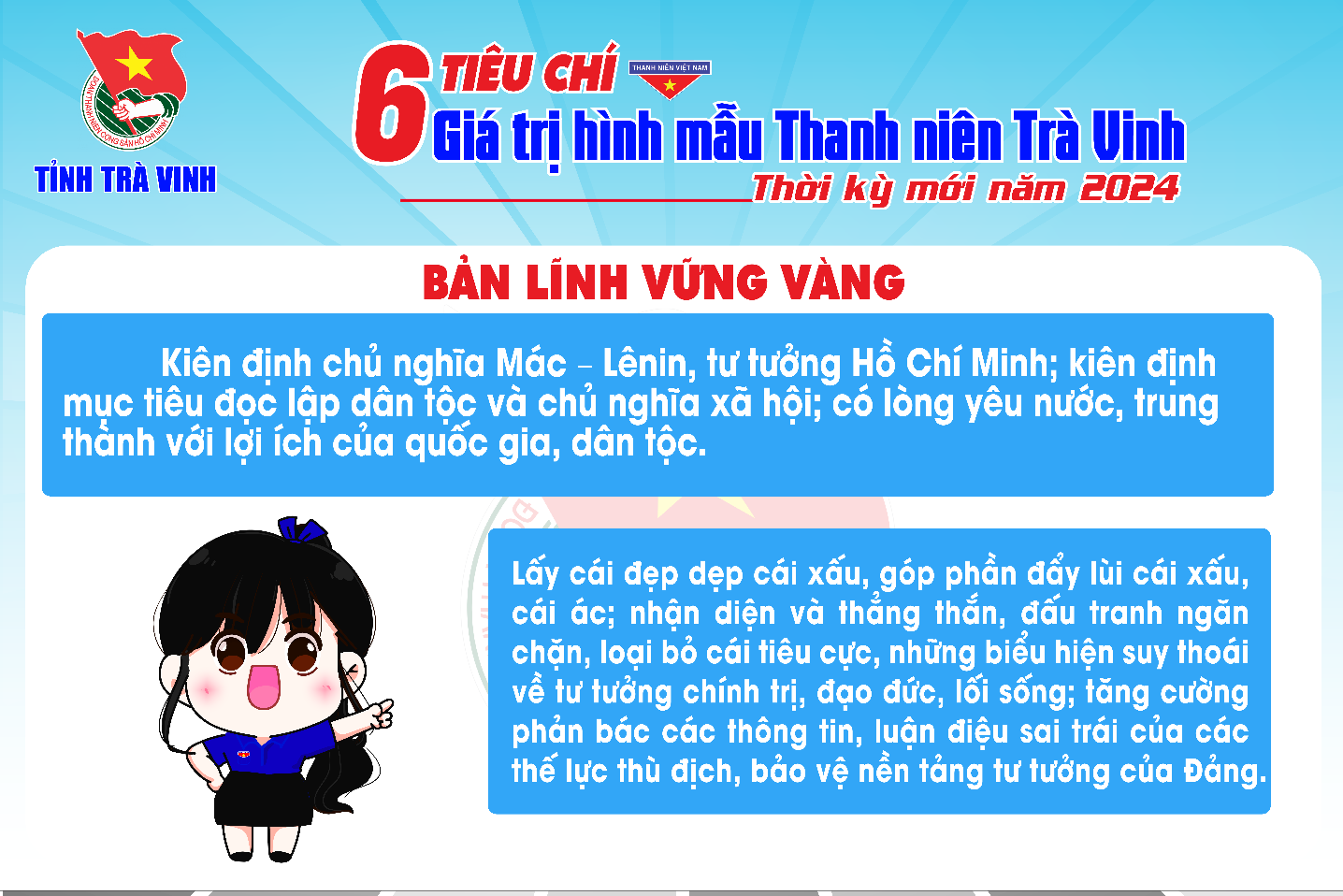 A cartoon character with blue and red text

Description automatically generated